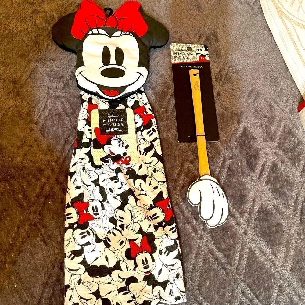 Disney Minnie hanging towel & Mickey spatula NWT